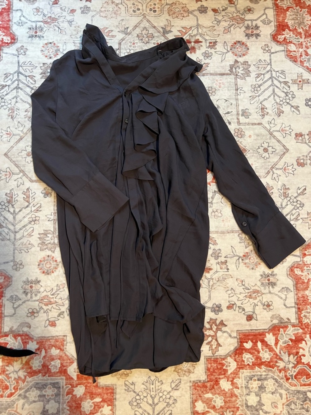 Navy Ruffled Long-Sleeve Women's Dress